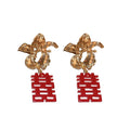 Alloy Floral Pleated Double Happiness Tassel Drop Earrings For Elegant Bridal OL Style view 5