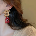 Alloy Floral Pleated Double Happiness Tassel Drop Earrings For Elegant Bridal OL Style view 3