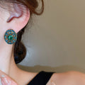 Alloy Rhinestone Oval Stud Earrings French Light Luxury Court Style Geometric Jewelry view 3