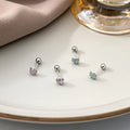 Elegant Mini Korean Silver Needle Pink Blue Moonstone Rhinestone Barbell Stud Fashion Earrings view 1