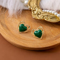 Elegant French Vintage Gold Alloy Wire Wrapped Enamel Heart Studs For Women Light Luxury Earrings view 3