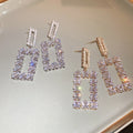 Copper Zircon Square Hollow Stud Earrings Korean Minimalist Light Luxury Geometric Style view 4