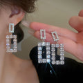 Copper Zircon Square Hollow Stud Earrings Korean Minimalist Light Luxury Geometric Style view 3
