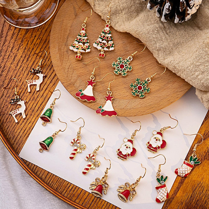 Christmas Santa Snowflake Drop Earrings, Candy Cane Bell Reindeer Christmas Hat Festive Ear Jewelry