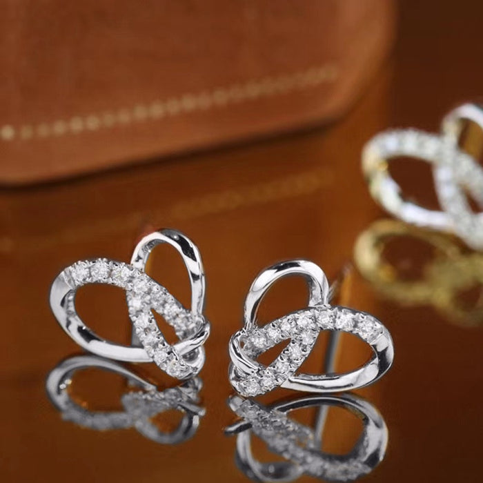 Light Luxury Wrapped Triangle Micro Pave Heart Stud Earrings, French Romantic Women Jewelry