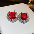 Leaf Zircon Geometric Square Stud Earrings, Vintage Palace Luxury Floral Series Women's Ear Jewelry view 2