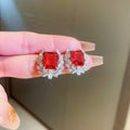Leaf Zircon Geometric Square Stud Earrings, Vintage Palace Luxury Floral Series Women's Ear Jewelry view 4