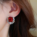 Leaf Zircon Geometric Square Stud Earrings, Vintage Palace Luxury Floral Series Women's Ear Jewelry view 3