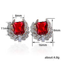 Leaf Zircon Geometric Square Stud Earrings, Vintage Palace Luxury Floral Series Women's Ear Jewelry view 5