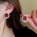 Leaf Zircon Geometric Square Stud Earrings, Vintage Palace Luxury Floral Series Women's Ear Jewelry view 1