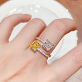 High Quality Four Prong Princess Square Sugar Ring, Two Tone Double Stone Adjustable Open Ring view 4