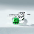 High Quality Four Prong Princess Square Sugar Ring, Two Tone Double Stone Adjustable Open Ring view 5