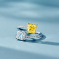 High Quality Four Prong Princess Square Sugar Ring, Two Tone Double Stone Adjustable Open Ring view 1
