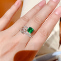 High Quality Four Prong Princess Square Sugar Ring, Two Tone Double Stone Adjustable Open Ring view 3