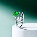 High Quality Four Prong Princess Square Sugar Ring, Two Tone Double Stone Adjustable Open Ring view 2