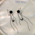 Dark Sweet Black Rose Butterfly Alloy Rhinestone Tassel Chain No Piercing Ear Cuff Clip Earrings view 1