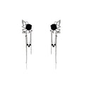 Dark Sweet Black Rose Butterfly Alloy Rhinestone Tassel Chain No Piercing Ear Cuff Clip Earrings view 5