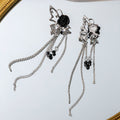Dark Sweet Black Rose Butterfly Alloy Rhinestone Tassel Chain No Piercing Ear Cuff Clip Earrings view 4