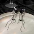 Dark Sweet Black Rose Butterfly Alloy Rhinestone Tassel Chain No Piercing Ear Cuff Clip Earrings view 3