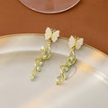 Elegant Korean Forest Style Enamel Butterfly Alloy Chain Tassel With Crystal Beads Long Drop Earrings view 3
