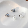 Elegant Minimalist Pearl Ball Studs With Rhinestone Accent, Silver Needle Daily Commuter Jewelry Earrings view 1
