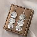 Elegant Alloy Shell Disc Drop Earrings For Women, Exaggerated Long Geometric Round Statement Earrings view 3