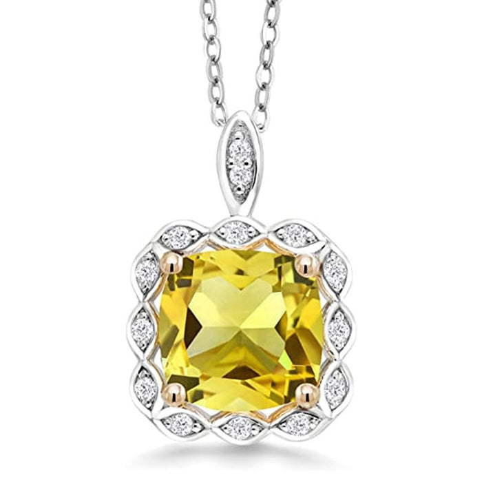French Sugar Cube Pendant Necklace With Micro Pave Faux Tourmaline, Minimal Luxury Women's Jewelry