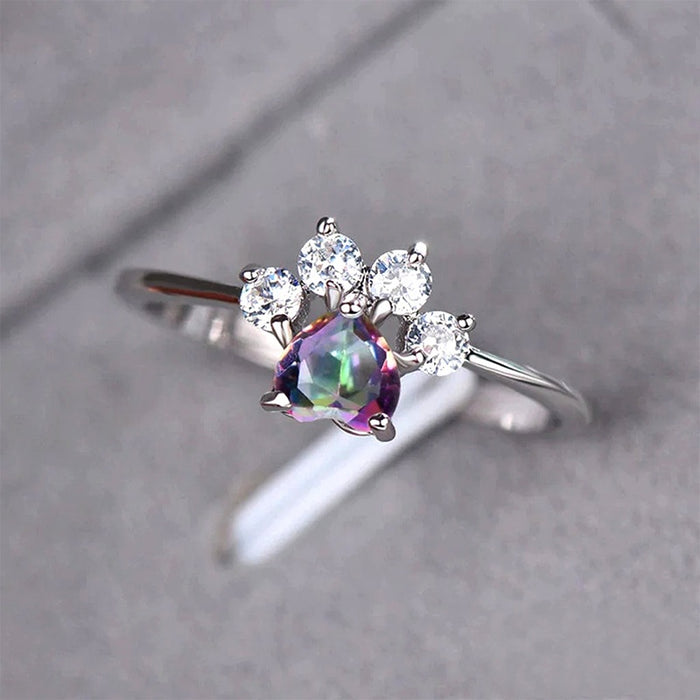 Cute Cartoon Cat Paw Footprint Ring For Women, Trendy Animal Series Pinky Ring Jewelry