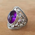 Bohemian Moonstone Ring With Carved Vintage Lace, Antique Floral Palace Index Finger Ring view 1
