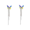 Colorful Crystal Butterfly Long Chain Tassel Ear Cuff Clips Elegant Asymmetric No Piercing Women's Earrings view 5