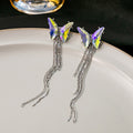 Colorful Crystal Butterfly Long Chain Tassel Ear Cuff Clips Elegant Asymmetric No Piercing Women's Earrings view 2