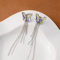 Colorful Crystal Butterfly Long Chain Tassel Ear Cuff Clips Elegant Asymmetric No Piercing Women's Earrings view 4
