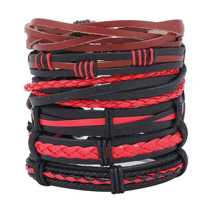 Hot Selling Handmade Woven Multilayer Leather Bracelet Set, Simple DIY 6 Piece Fashion Wristband