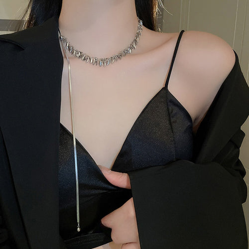 Alloy Leaf Sequin Snake Long Tassel Necklace Minimalist Chic Clavicle Jewelry For Women