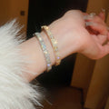 Korean Minimalist Copper Zircon Flower Bangle For Women, Light Luxury Fashion Bracelet view 3