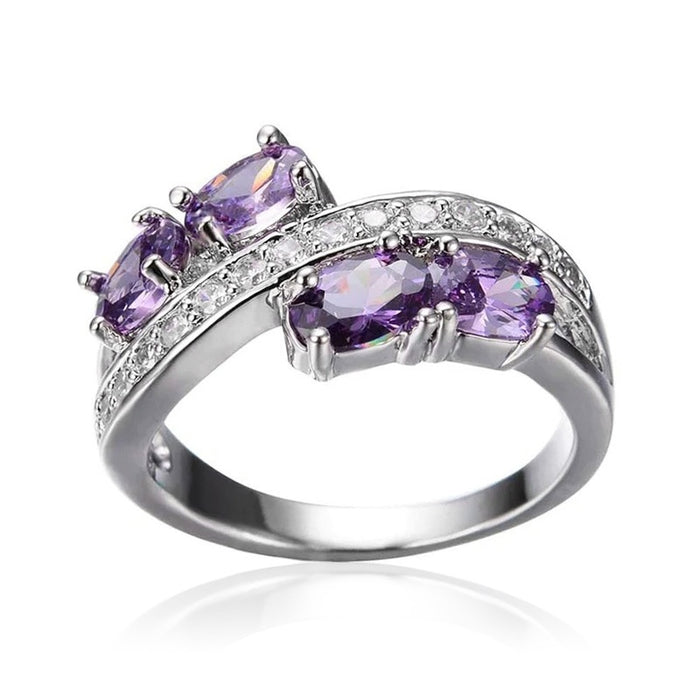 French Romantic Purple Zircon Ring Light Luxury Noble Style Women's Fashion Accessory