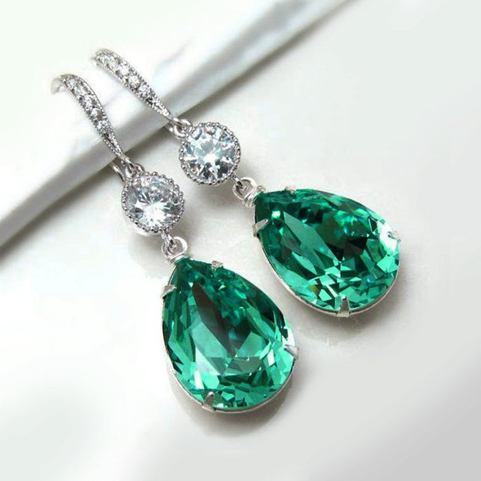 Trendy Blue Topaz Imitation Crystal Teardrop Dangle Earrings For Autumn Jewelry