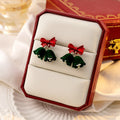 Vintage Velvet Christmas Bell Bow Dangle With Pearl Beads And Alloy Silver Needle Elegant Earrings view 4