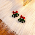 Vintage Velvet Christmas Bell Bow Dangle With Pearl Beads And Alloy Silver Needle Elegant Earrings view 2