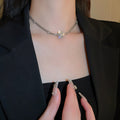 Copper Zircon Flower Snake Chain Necklace Minimalist Luxury Elegant Clavicle Jewelry For Women view 1