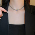 Copper Zircon Flower Snake Chain Necklace Minimalist Luxury Elegant Clavicle Jewelry For Women view 3