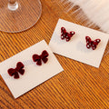 Vintage Red Velvet Bow Butterfly Pearl Rhinestone Studs French Elegant Flocked Winter Fashion Earrings view 1