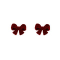 Vintage Red Velvet Bow Butterfly Pearl Rhinestone Studs French Elegant Flocked Winter Fashion Earrings view 5