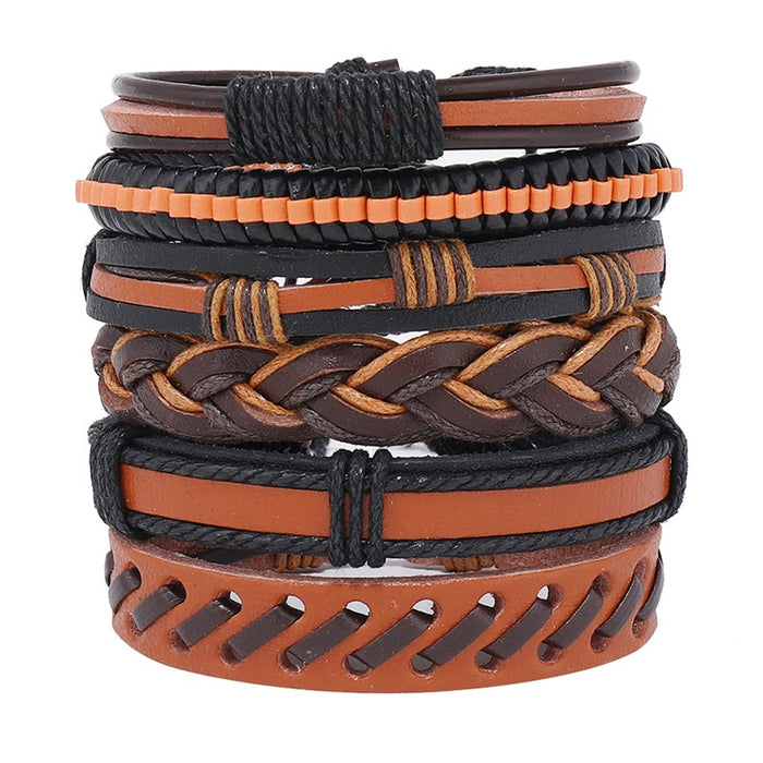 New Multilayer Vintage Handmade Braided Men's Leather Bracelet, Creative Adjustable Fashion Wristband
