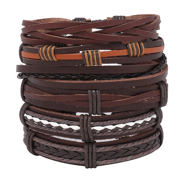 Hot Selling Vintage Handmade Braided Leather Bracelet Set, 6 Piece DIY Wristband Apparel Accessories