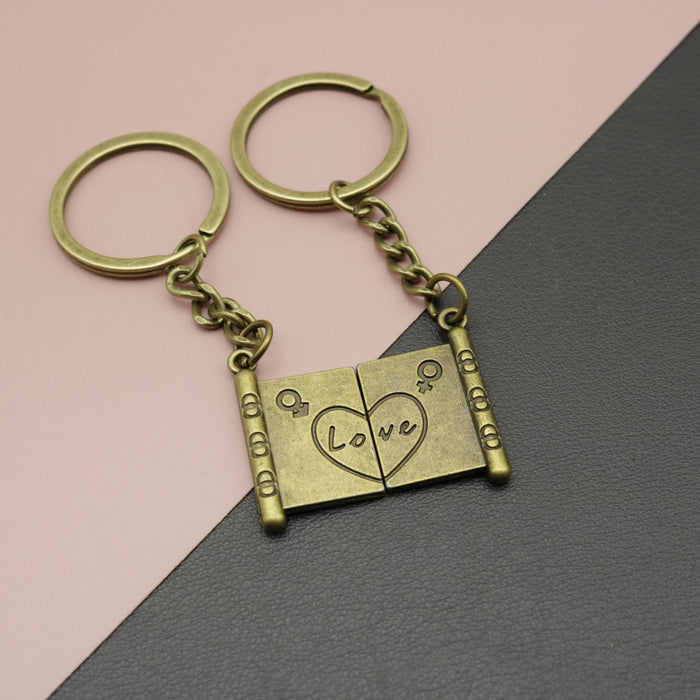 Zinc Alloy Love Couple Scroll Keychain Gift Bag Charm