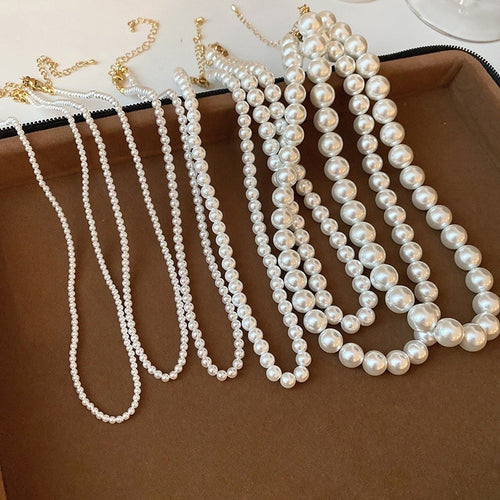 French Style Faux Pearl Geometric Necklace Minimalist Elegant Collarbone Jewelry