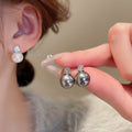 Geometric Zircon Faux Pearl Hoop Earrings For Women Minimalist Silver Pin Elegant Style view 2