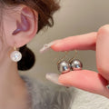Geometric Zircon Faux Pearl Hoop Earrings For Women Minimalist Silver Pin Elegant Style view 4