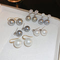 Geometric Zircon Faux Pearl Hoop Earrings For Women Minimalist Silver Pin Elegant Style view 1